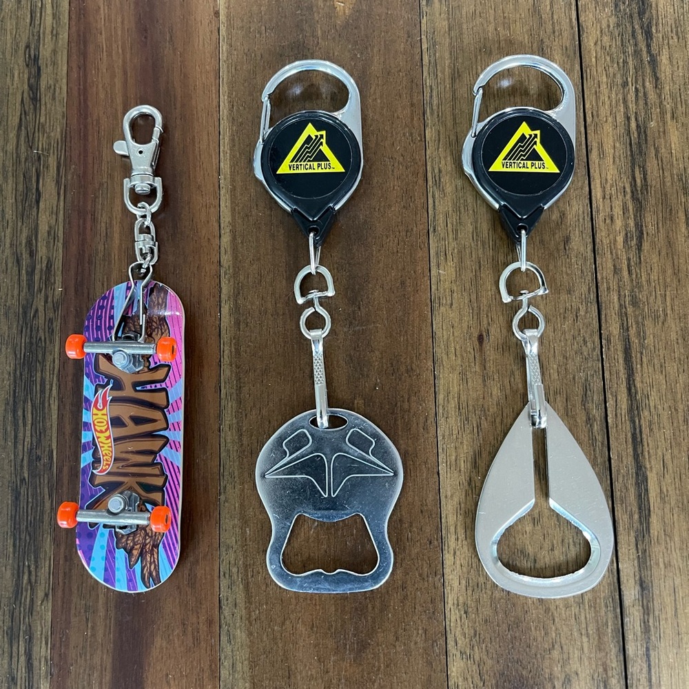 Skateboard Keychain and Snowboard Bottle Openers Set Nixon Rome Tony Hawk